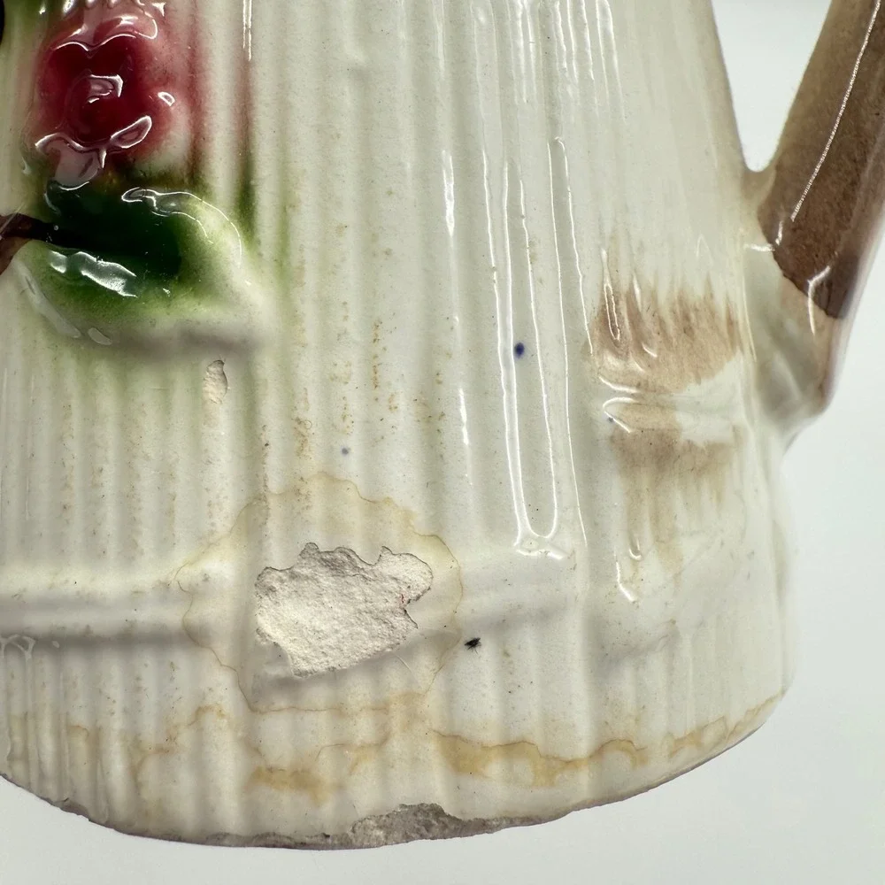 Vintage Ceramic Pitcher Creamer Japan Bamboo Fruit Floral Tropical‎ Retro Decor